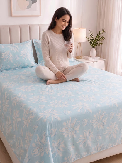 186 TC 100% Cotton Double Bedsheet 90 x 100 Inch with 2 Pillow Covers