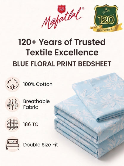 186 TC 100% Cotton Double Bedsheet 90 x 100 Inch with 2 Pillow Covers