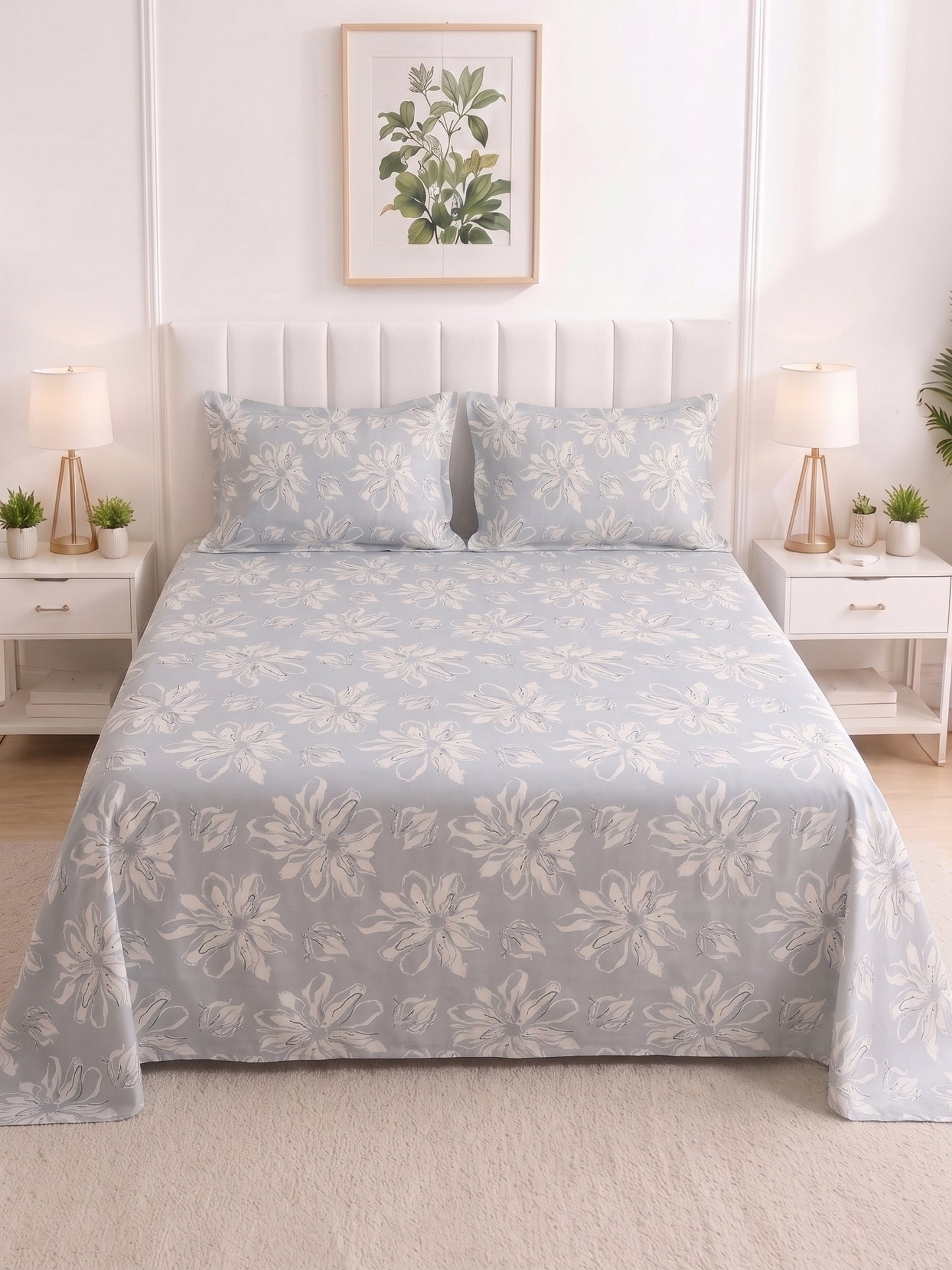 186 TC 100% Cotton Double Bedsheet 90 x 100 Inch with 2 Pillow Covers