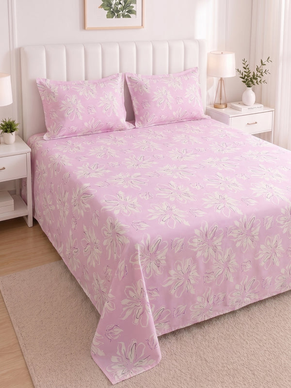 186 TC 100% Cotton Double Bedsheet 90 x 100 Inch with 2 Pillow Cover