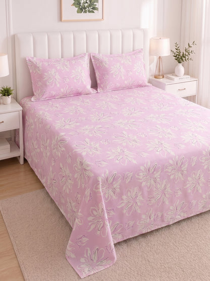 186 TC 100% Cotton Double Bedsheet 90 x 100 Inch with 2 Pillow Cover