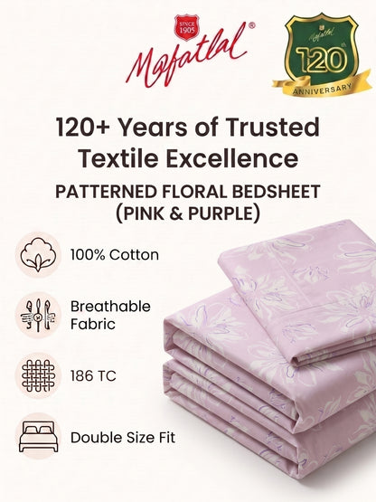 186 TC 100% Cotton Double Bedsheet 90 x 100 Inch with 2 Pillow Cover