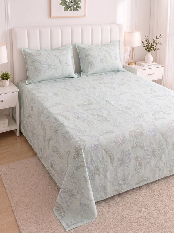 186 TC 100% Cotton Double Bedsheet 90 x 100 Inch with 2 Pillow Cover