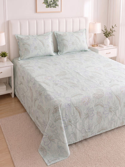 186 TC 100% Cotton Double Bedsheet 90 x 100 Inch with 2 Pillow Cover