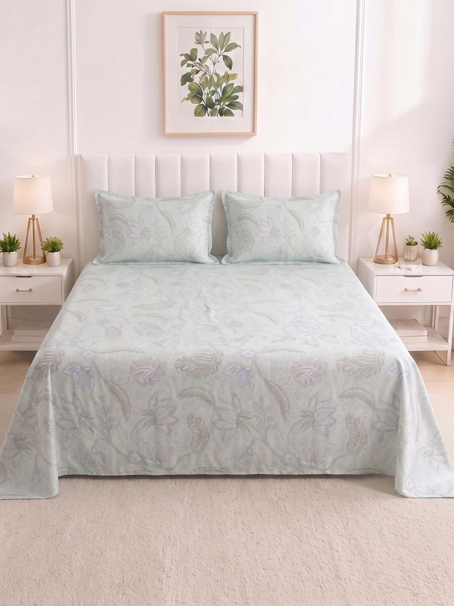186 TC 100% Cotton Double Bedsheet 90 x 100 Inch with 2 Pillow Cover