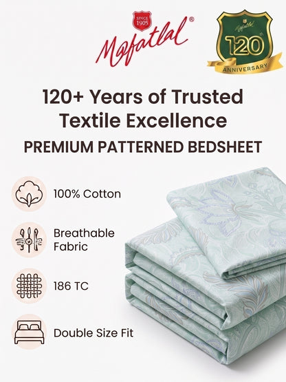 186 TC 100% Cotton Double Bedsheet 90 x 100 Inch with 2 Pillow Cover