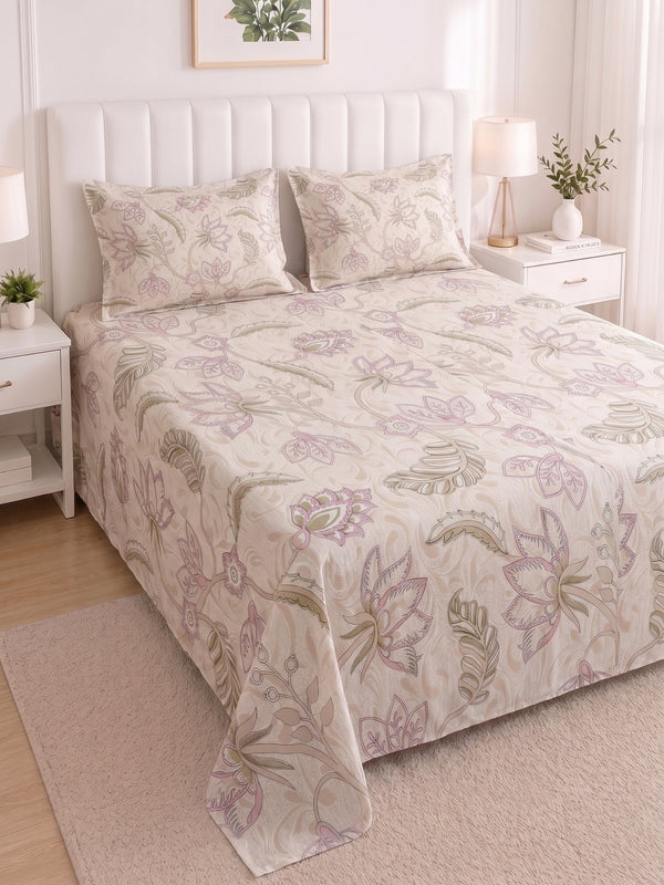 186 TC 100% Cotton Double Bedsheet 90 x 100 Inch with 2 Pillow Cover