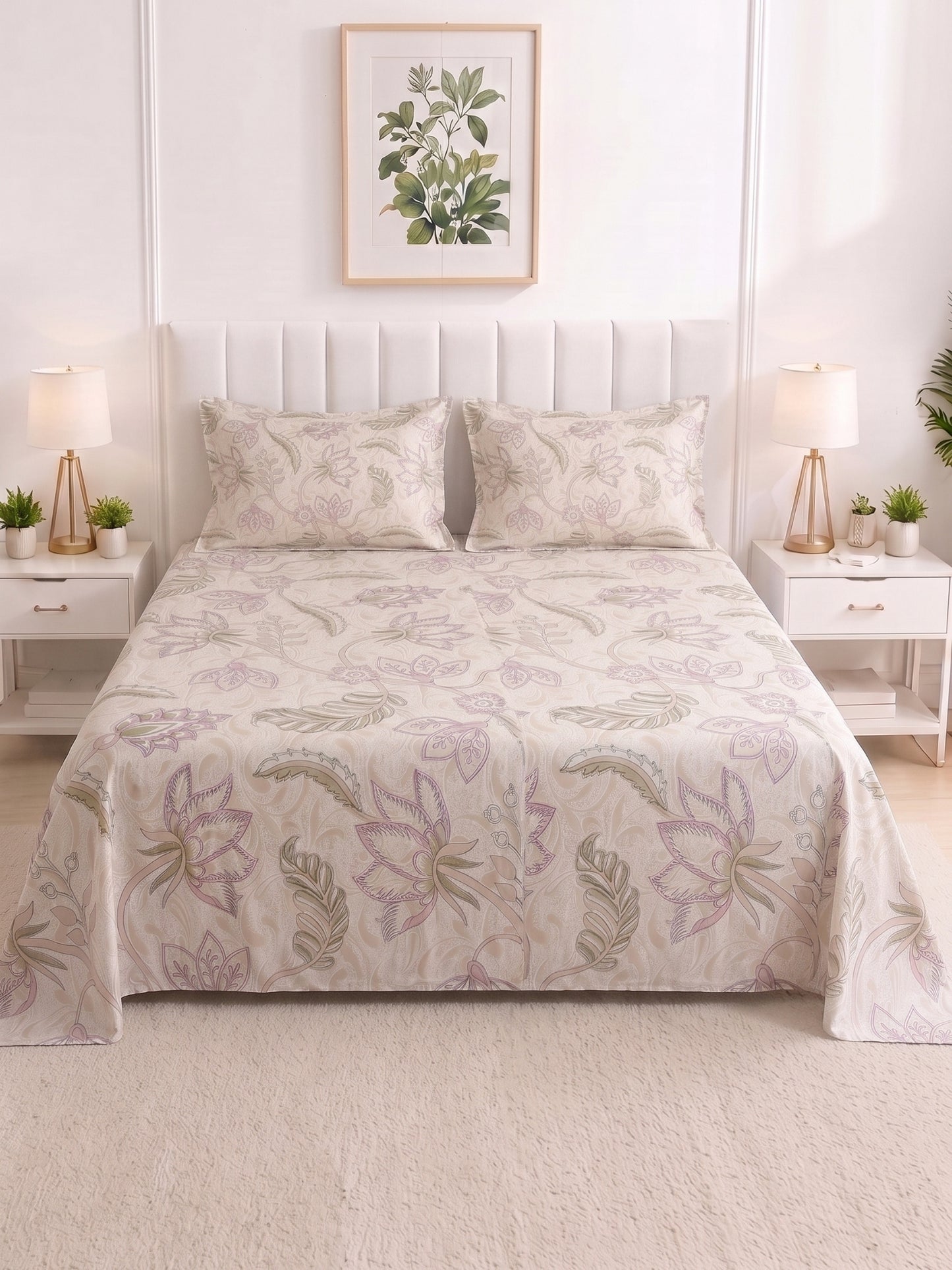 186 TC 100% Cotton Double Bedsheet 90 x 100 Inch with 2 Pillow Cover