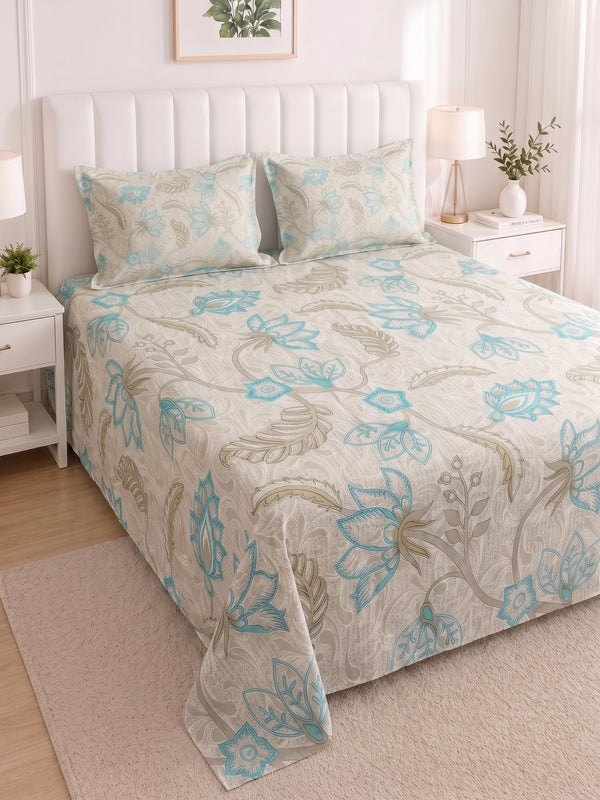 186 TC 100% Cotton Double Bedsheet 90 x 100 Inch with 2 Pillow Cover