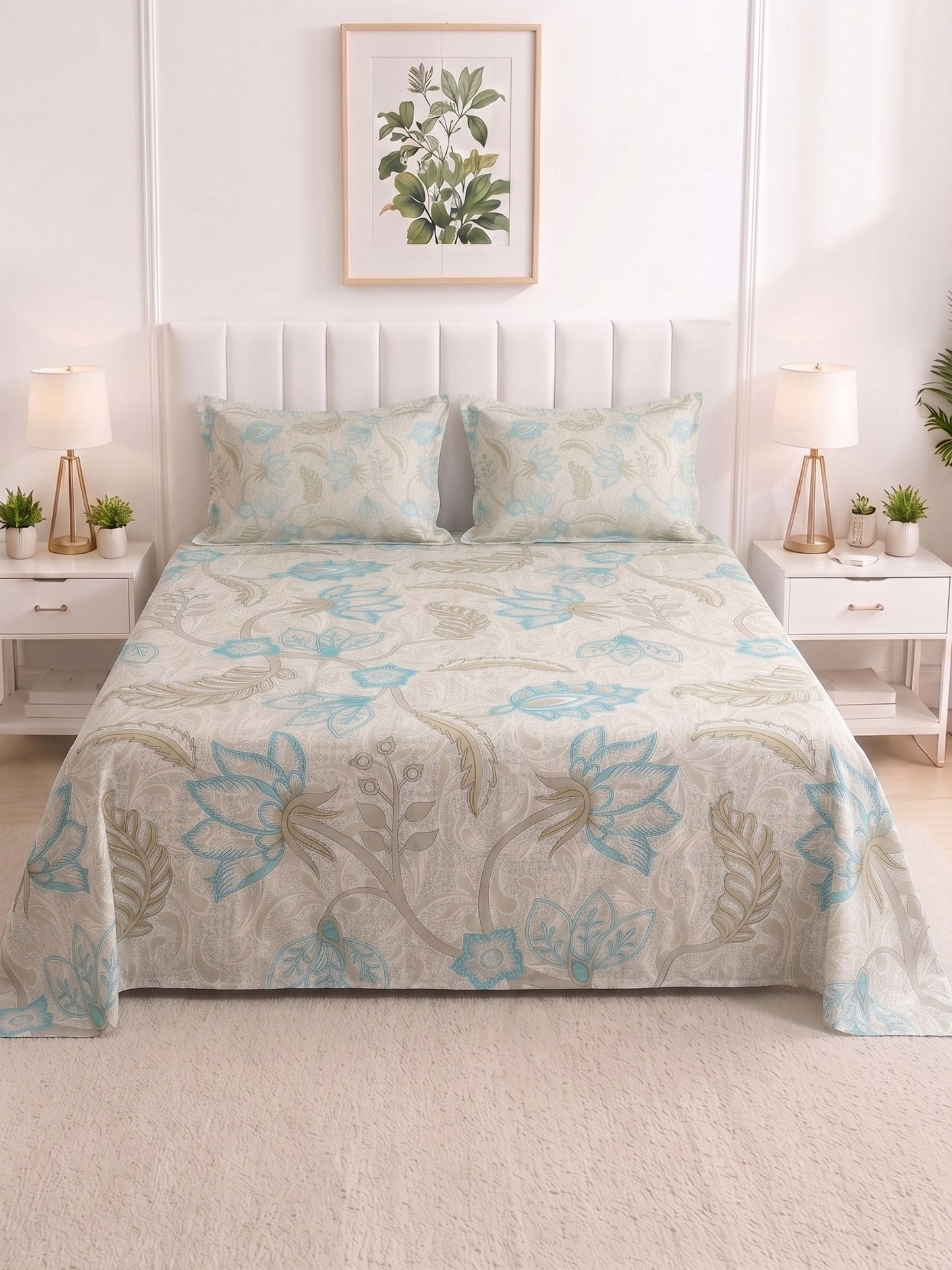 186 TC 100% Cotton Double Bedsheet 90 x 100 Inch with 2 Pillow Cover