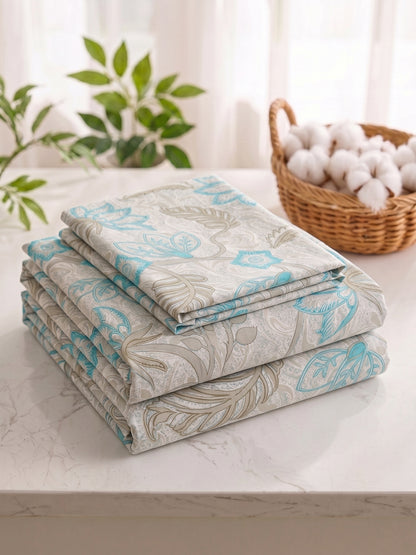 186 TC 100% Cotton Double Bedsheet 90 x 100 Inch with 2 Pillow Cover