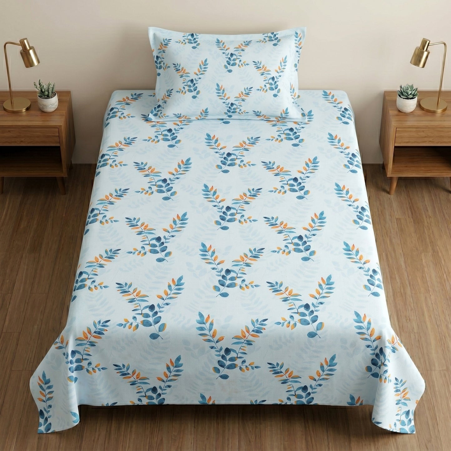 186 TC 100% Cotton Single Bedsheet 90 x 60 Inch with 1 Pillow Cover
