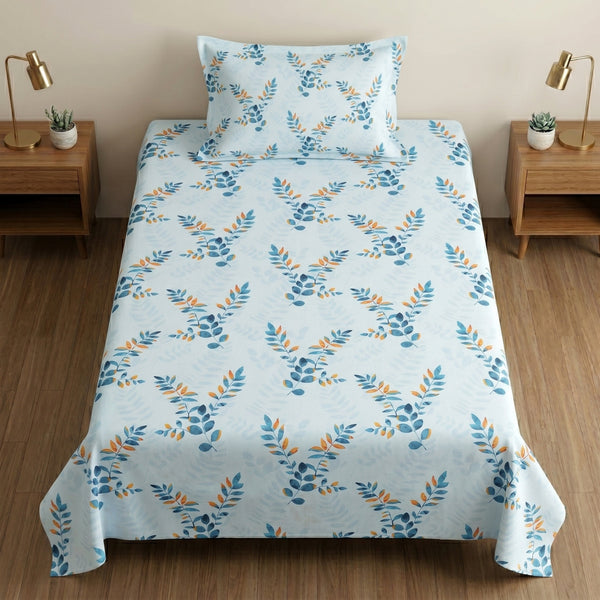 186 TC 100% Cotton Single Bedsheet 90 x 60 Inch with 1 Pillow Cover