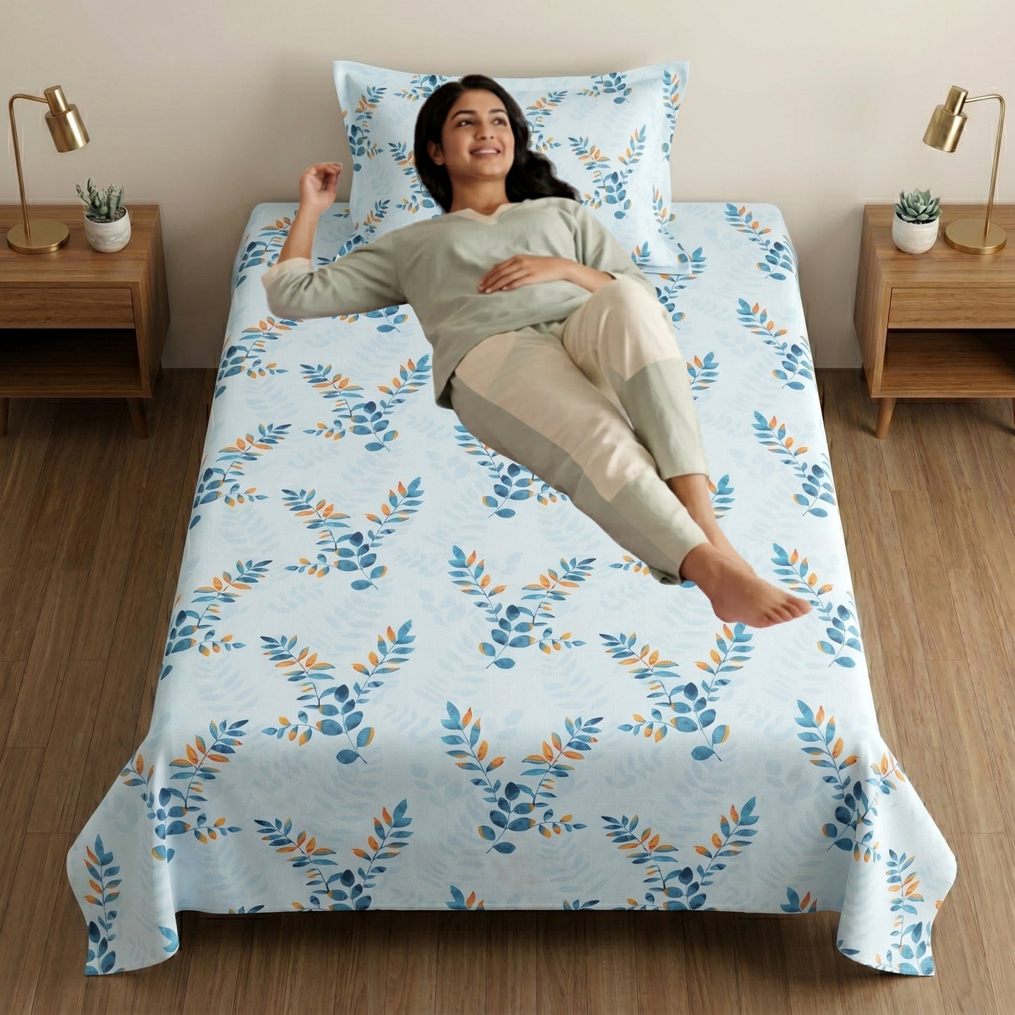 186 TC 100% Cotton Single Bedsheet 90 x 60 Inch with 1 Pillow Cover