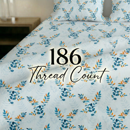 186 TC 100% Cotton Single Bedsheet 90 x 60 Inch with 1 Pillow Cover