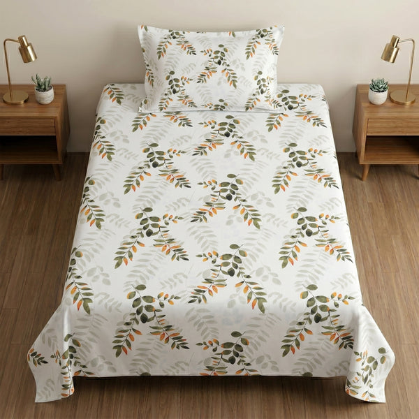 186 TC 100% Cotton Single Bedsheet 90 x 60 Inch with 1 Pillow Cover