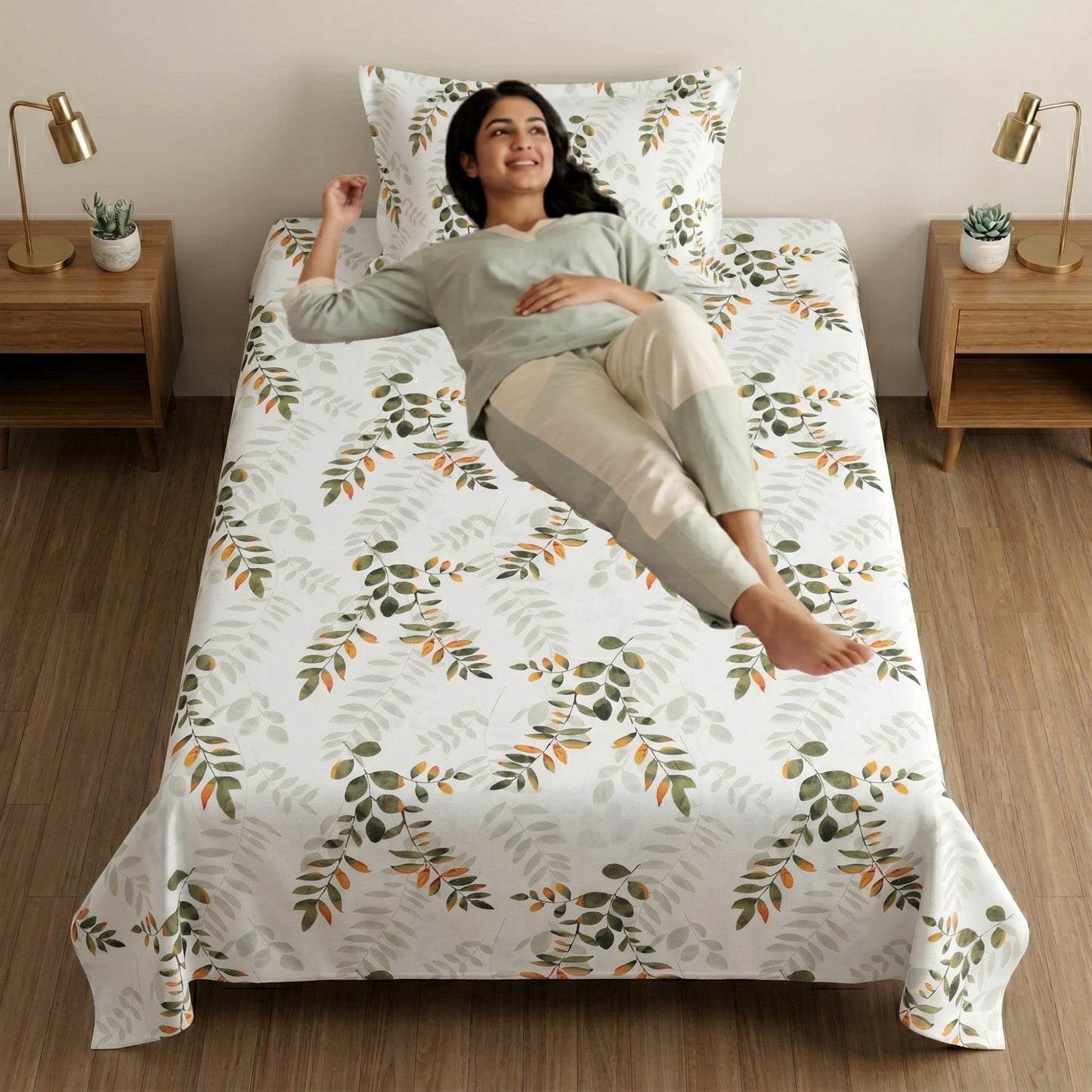 186 TC 100% Cotton Single Bedsheet 90 x 60 Inch with 1 Pillow Cover