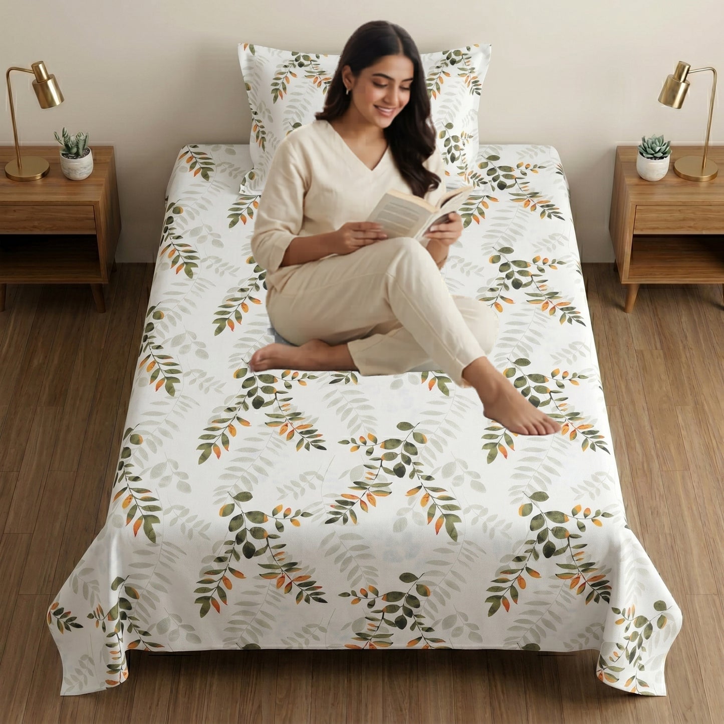 186 TC 100% Cotton Single Bedsheet 90 x 60 Inch with 1 Pillow Cover