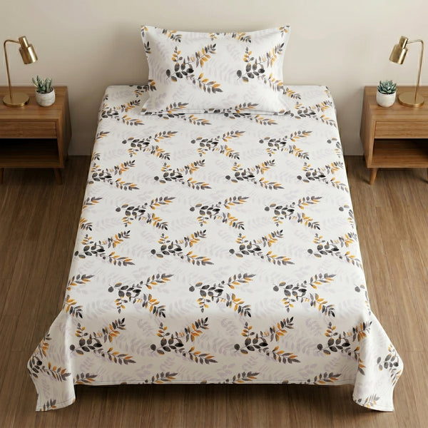 186 TC 100% Cotton Single Bedsheet 90 x 60 Inch with 1 Pillow Cover