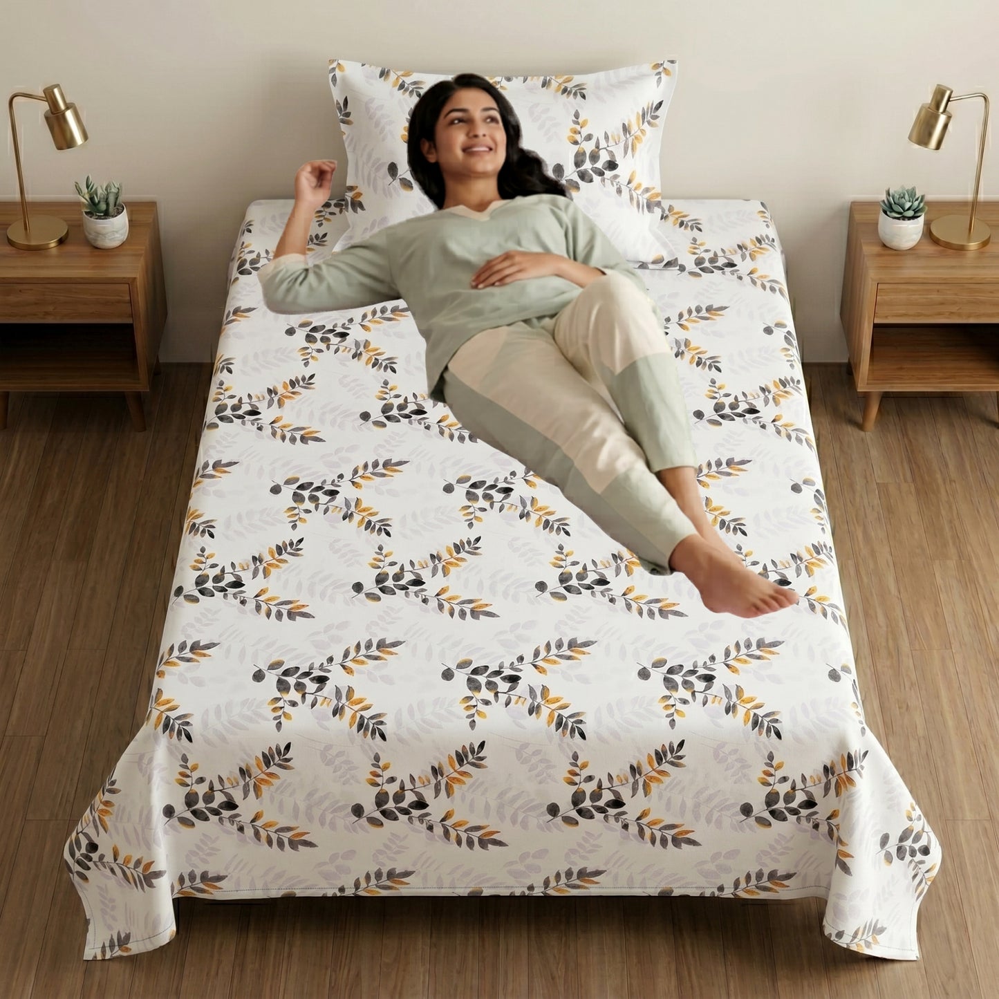 186 TC 100% Cotton Single Bedsheet 90 x 60 Inch with 1 Pillow Cover