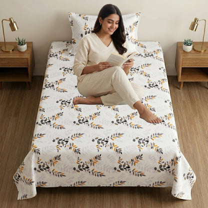 186 TC 100% Cotton Single Bedsheet 90 x 60 Inch with 1 Pillow Cover