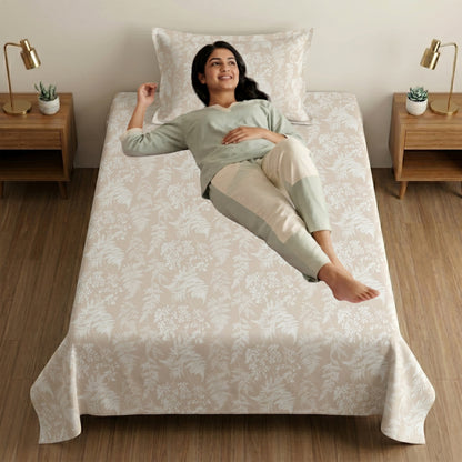 186 TC 100% Cotton Single Bedsheet 90 x 60 Inch with 1 Pillow Cover
