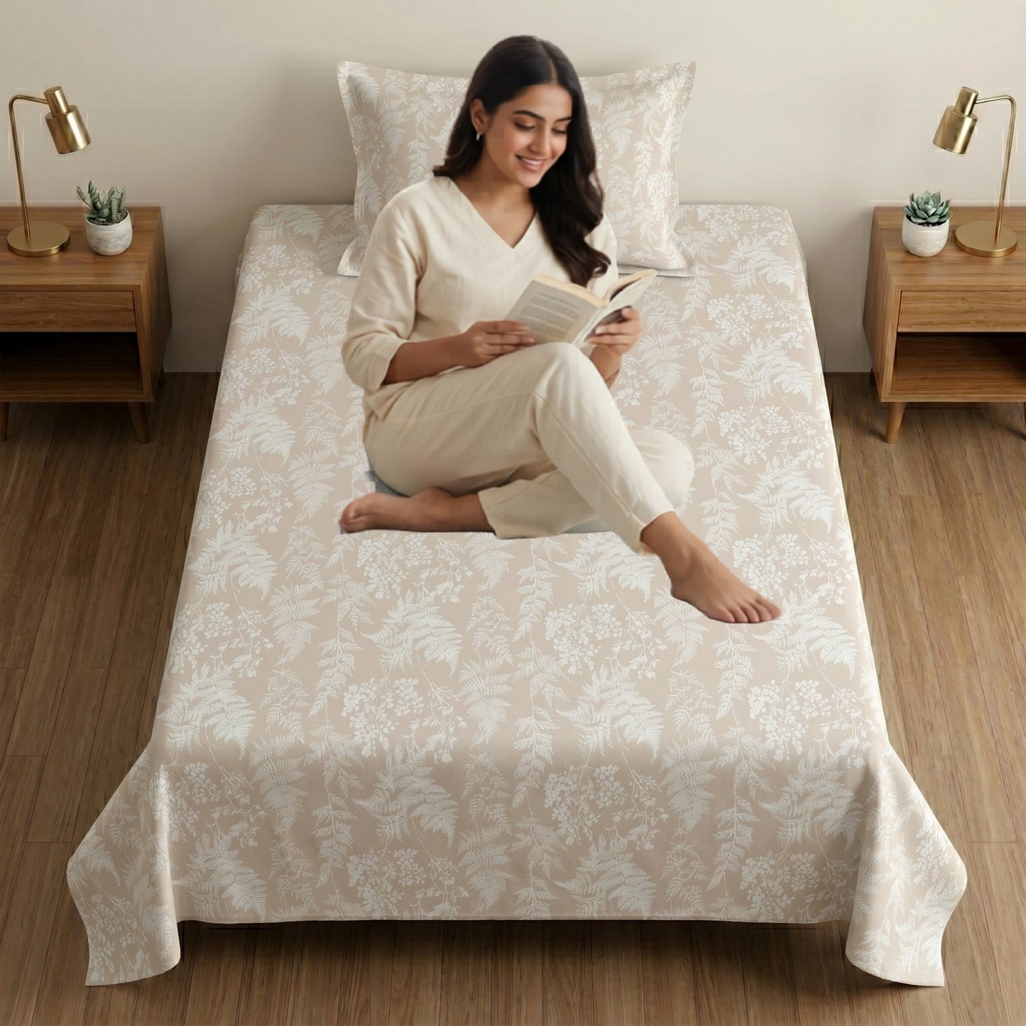 186 TC 100% Cotton Single Bedsheet 90 x 60 Inch with 1 Pillow Cover