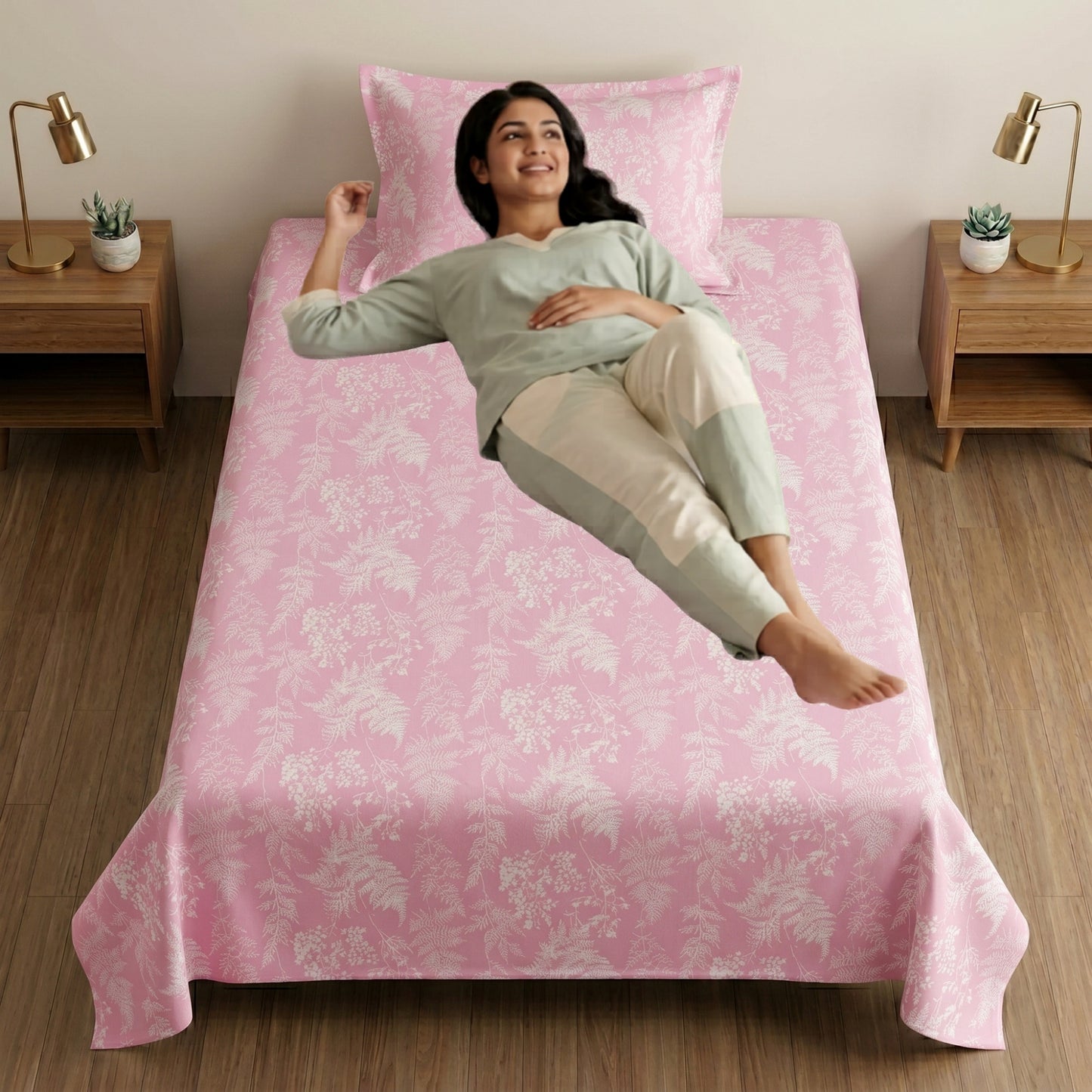186 TC 100% Cotton Single Bedsheet 90 x 60 Inch with 1 Pillow Cover