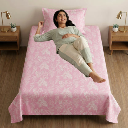 186 TC 100% Cotton Single Bedsheet 90 x 60 Inch with 1 Pillow Cover
