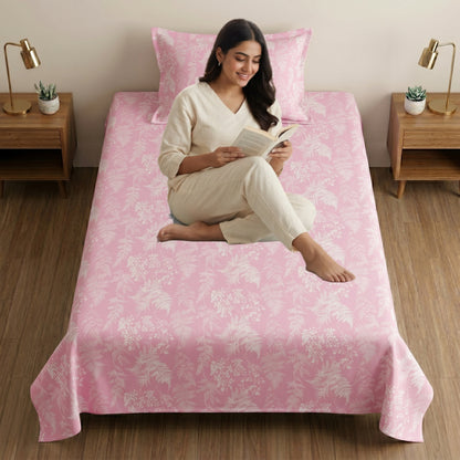 186 TC 100% Cotton Single Bedsheet 90 x 60 Inch with 1 Pillow Cover