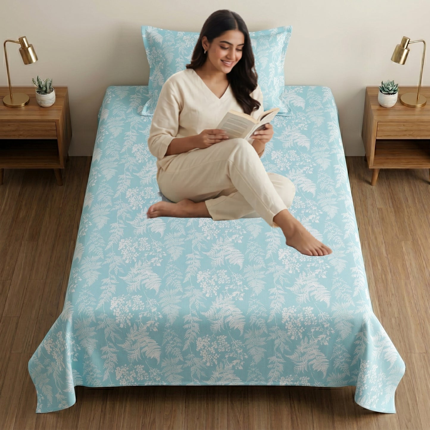 186 TC 100% Cotton Single Bedsheet 90 x 60 Inch with 1 Pillow Cover