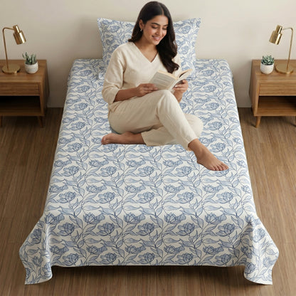 186 TC 100% Cotton Single Bedsheet 90 x 60 Inch with 1 Pillow Cover