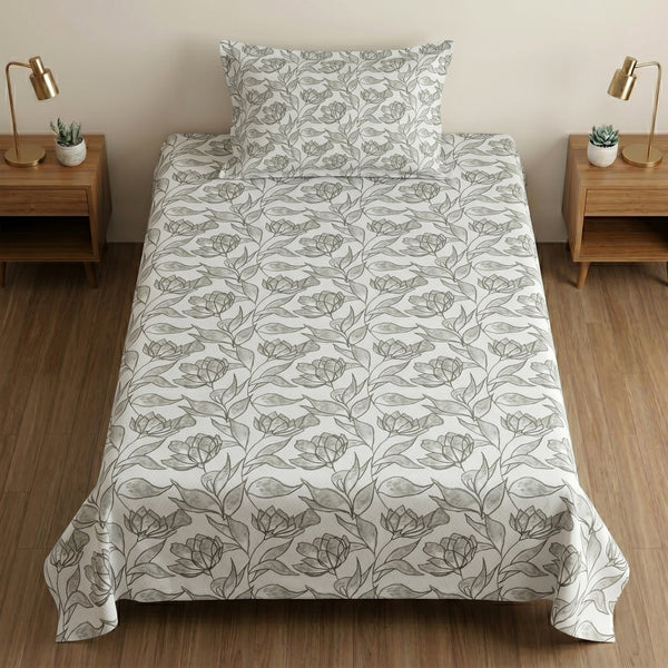 186 TC 100% Cotton Single Bedsheet 90 x 60 Inch with 1 Pillow Cover