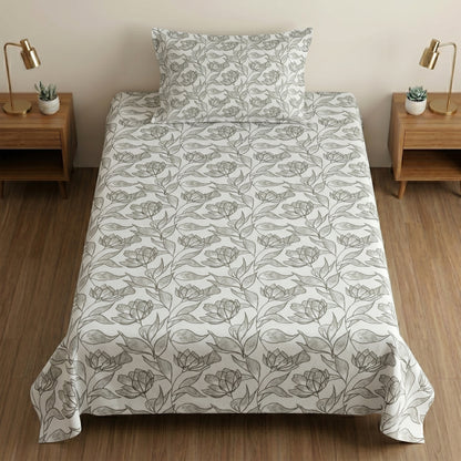 186 TC 100% Cotton Single Bedsheet 90 x 60 Inch with 1 Pillow Cover