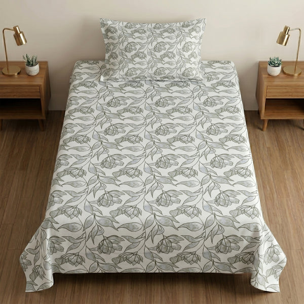 186 TC 100% Cotton Single Bedsheet 90 x 60 Inch with 1 Pillow Cover