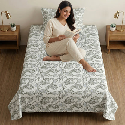 186 TC 100% Cotton Single Bedsheet 90 x 60 Inch with 1 Pillow Cover