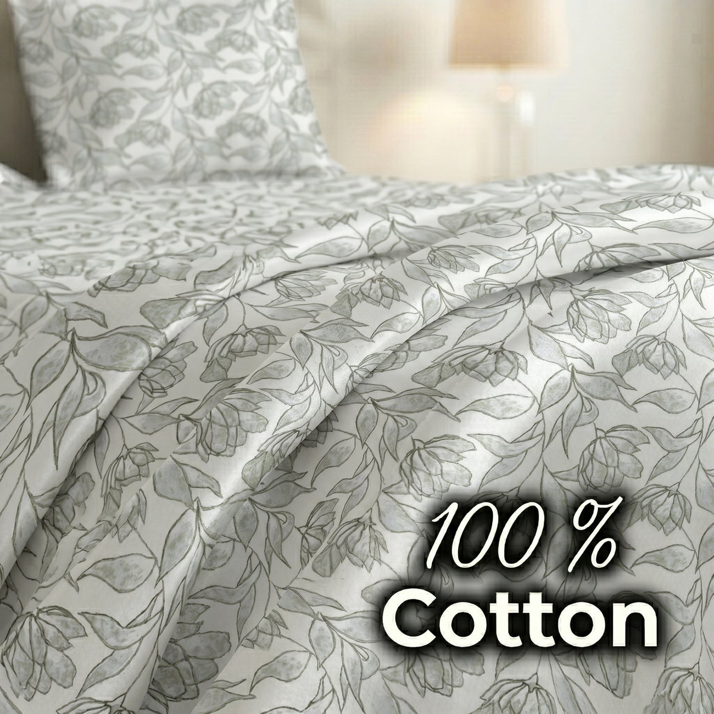 186 TC 100% Cotton Single Bedsheet 90 x 60 Inch with 1 Pillow Cover