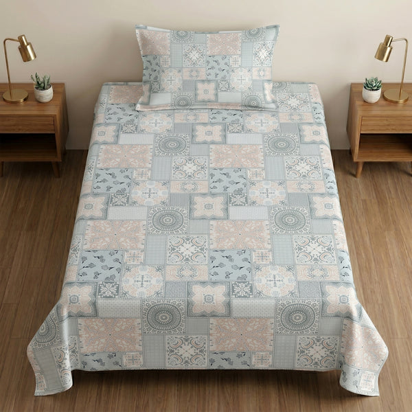 186 TC 100% Cotton Single Bedsheet 90 x 60 Inch with 1 Pillow Cover