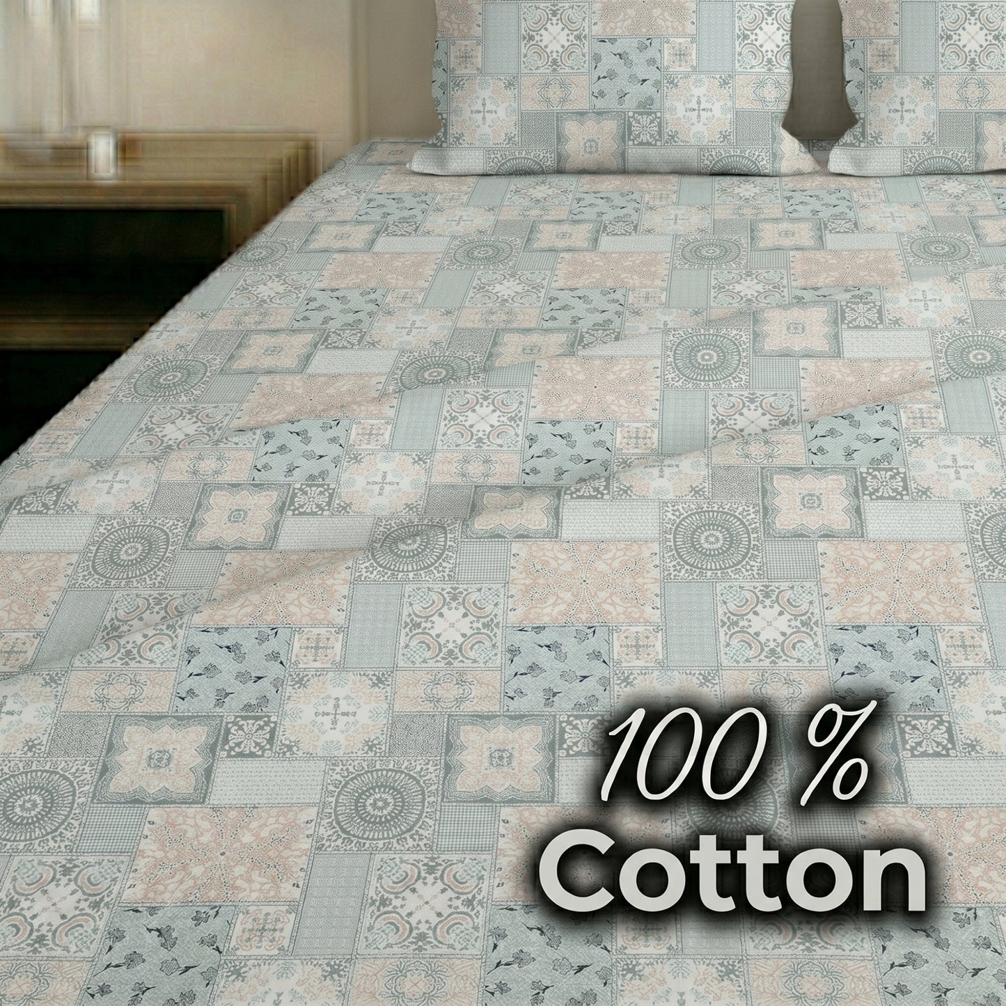 186 TC 100% Cotton Single Bedsheet 90 x 60 Inch with 1 Pillow Cover