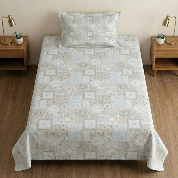 186 TC 100% Cotton Single Bedsheet 90 x 60 Inch with 1 Pillow Cover