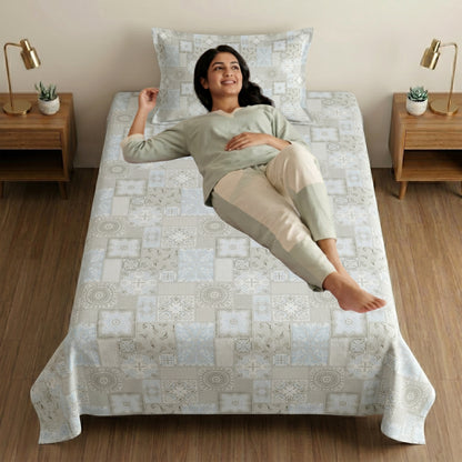 186 TC 100% Cotton Single Bedsheet 90 x 60 Inch with 1 Pillow Cover