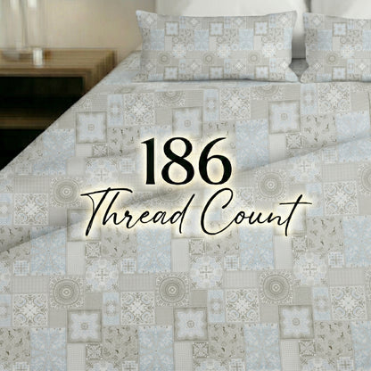 186 TC 100% Cotton Single Bedsheet 90 x 60 Inch with 1 Pillow Cover