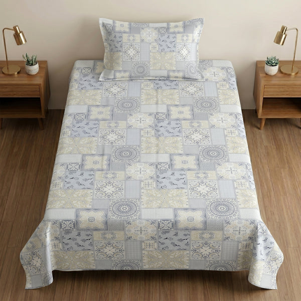 186 TC 100% Cotton Single Bedsheet 90 x 60 Inch with 1 Pillow Cover