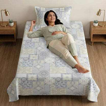 186 TC 100% Cotton Single Bedsheet 90 x 60 Inch with 1 Pillow Cover