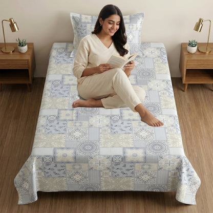 186 TC 100% Cotton Single Bedsheet 90 x 60 Inch with 1 Pillow Cover