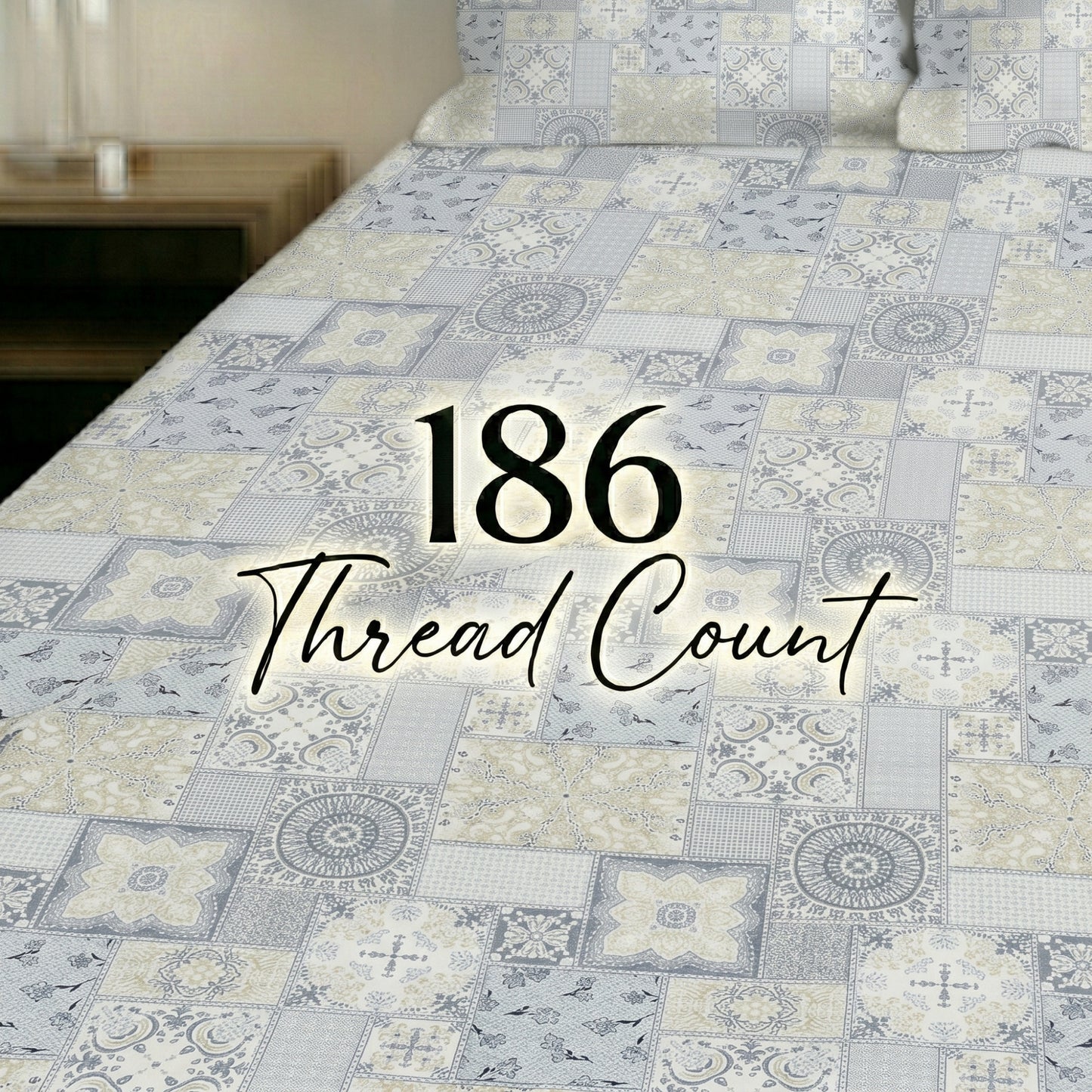 186 TC 100% Cotton Single Bedsheet 90 x 60 Inch with 1 Pillow Cover