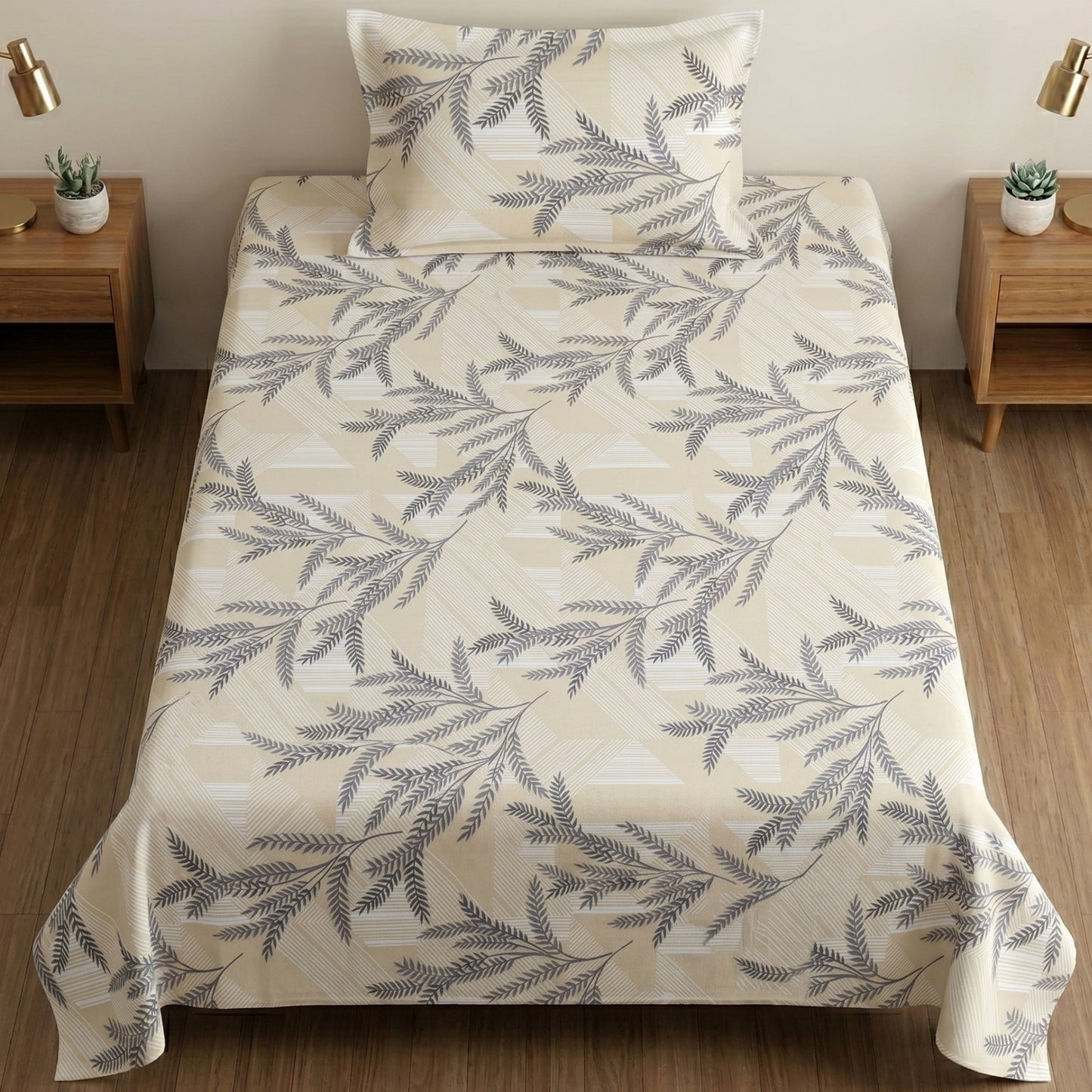 186 TC 100% Cotton Single Bedsheet 90 x 60 Inch with 1 Pillow Cover