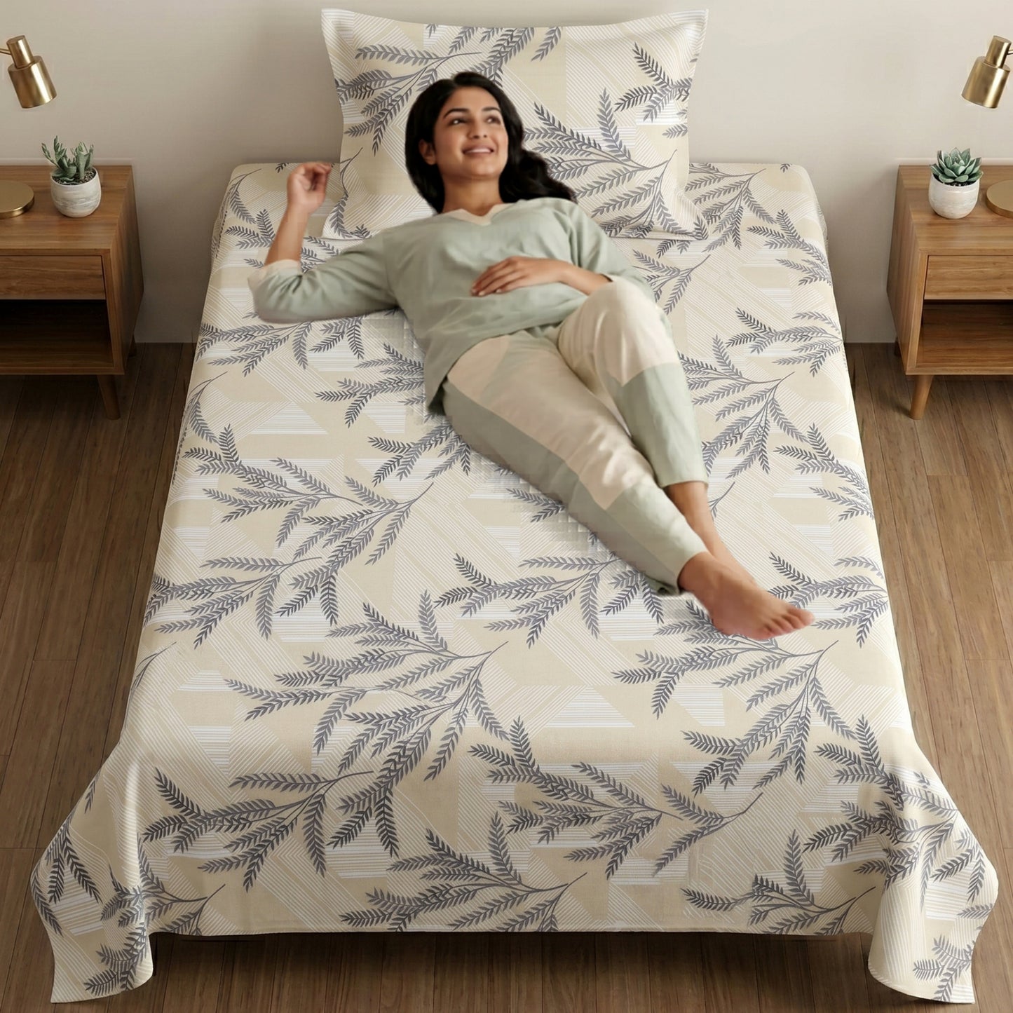186 TC 100% Cotton Single Bedsheet 90 x 60 Inch with 1 Pillow Cover