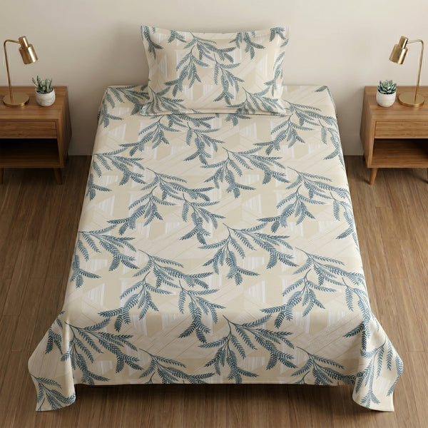 186 TC 100% Cotton Single Bedsheet 90 x 60 Inch with 1 Pillow Cover