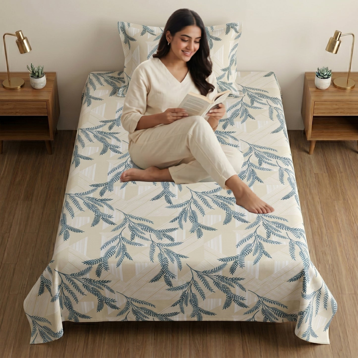 186 TC 100% Cotton Single Bedsheet 90 x 60 Inch with 1 Pillow Cover
